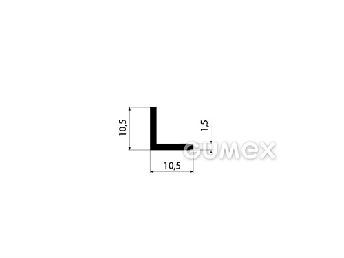 Pryžový profil tvaru "L", 10,5x10,5/1,5mm, 2-proud, 60°ShA, EPDM, -40°C/+100°C, černý